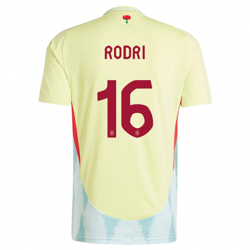 Kandiny Herren Spanien Rodri #16 Gelb Auswärtstrikot Trikot 24-26 T-Shirt