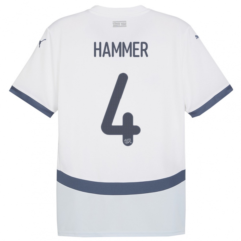 Kandiny Herren Schweiz Pascal Hammer #4 Weiß Auswärtstrikot Trikot 24-26 T-Shirt