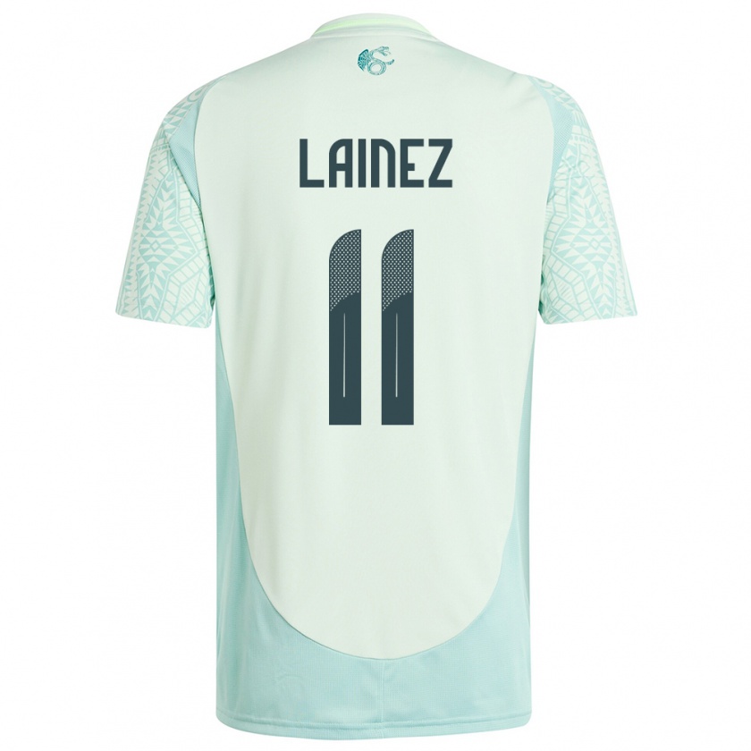 Kandiny Herren Mexiko Diego Lainez #11 Leinengrün Auswärtstrikot Trikot 24-26 T-Shirt