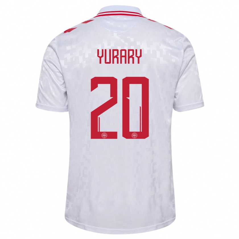 Kandiny Herren Dänemark Yussuf Poulsen #20 Weiß Auswärtstrikot Trikot 24-26 T-Shirt