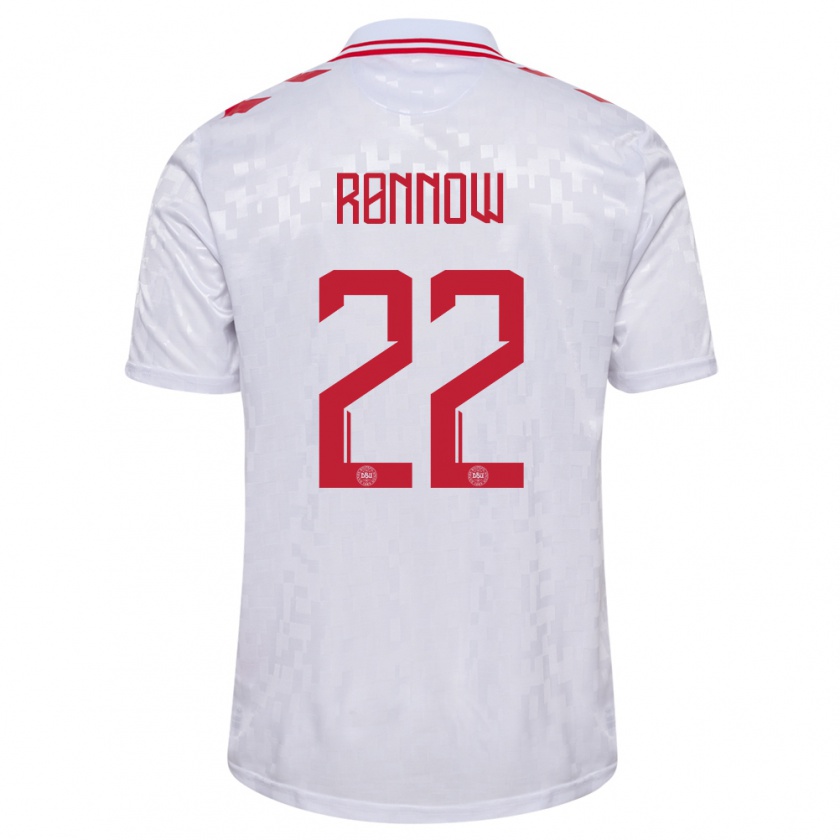 Kandiny Herren Dänemark Frederik Rønnow #22 Weiß Auswärtstrikot Trikot 24-26 T-Shirt