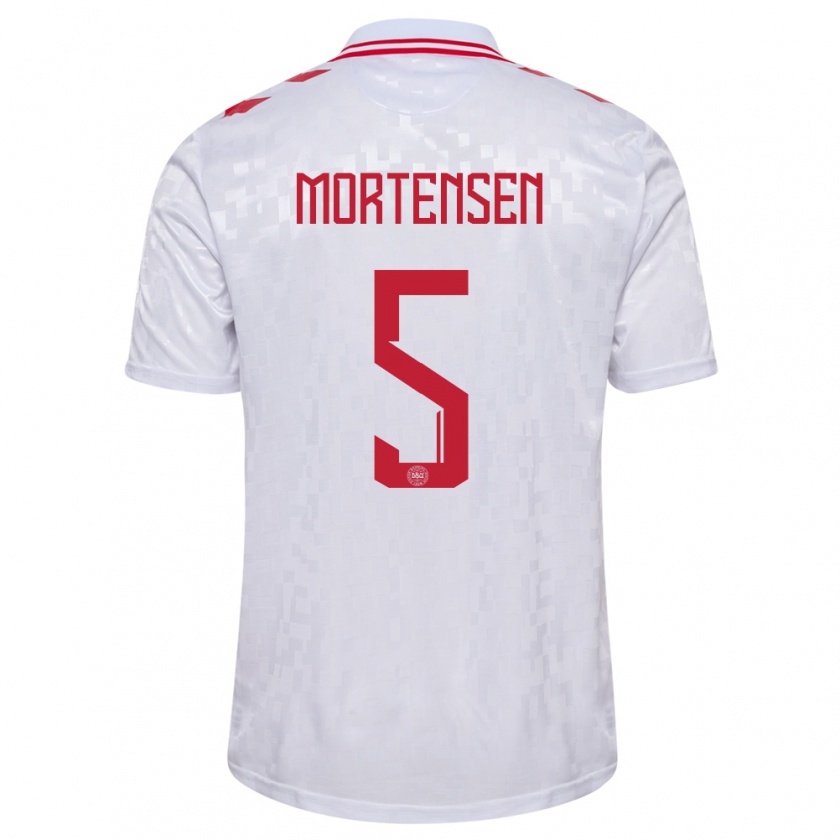 Kandiny Herren Dänemark Gustav Mortensen #5 Weiß Auswärtstrikot Trikot 24-26 T-Shirt