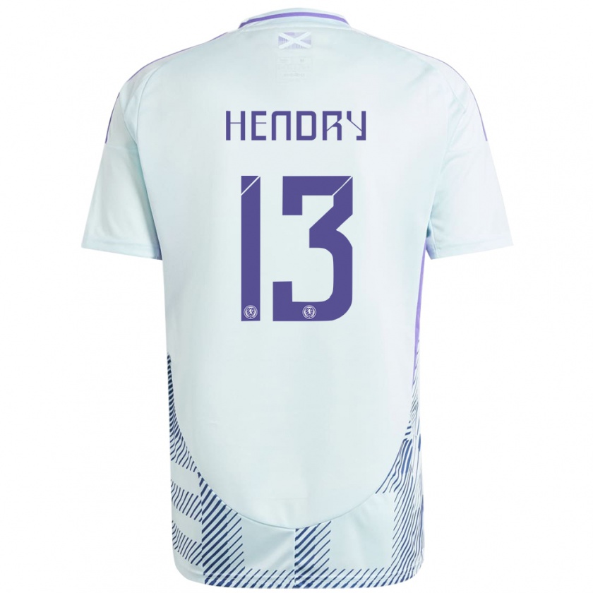 Kandiny Herren Schottland Jack Hendry #13 Helles Mintblau Auswärtstrikot Trikot 24-26 T-Shirt