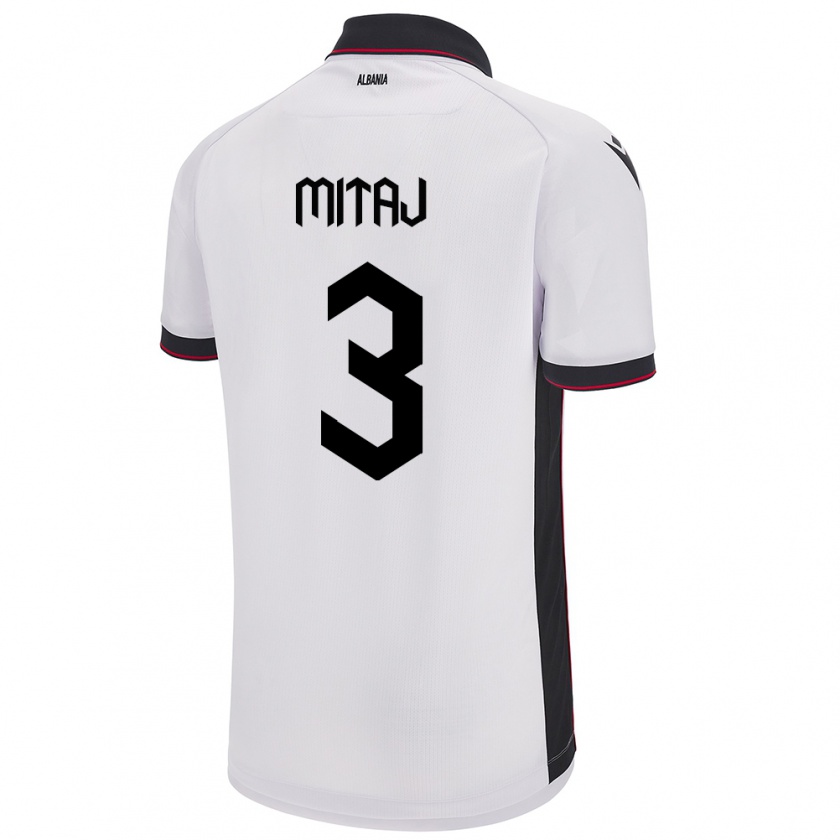 Kandiny Herren Albanien Mario Mitaj #3 Weiß Auswärtstrikot Trikot 24-26 T-Shirt