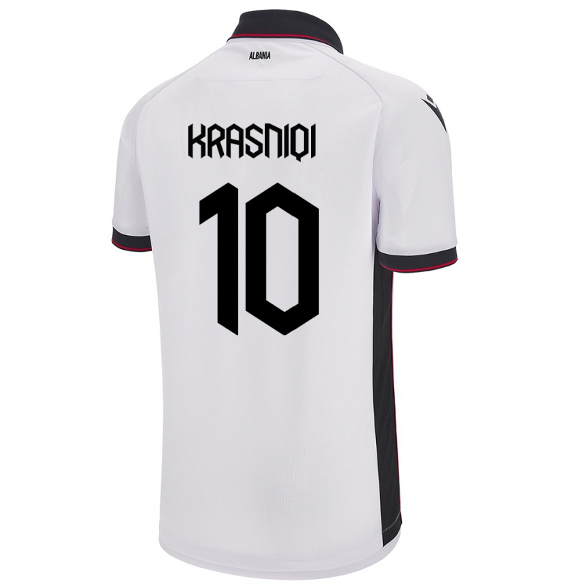 Kandiny Herren Albanien Qëndresa Krasniqi #10 Weiß Auswärtstrikot Trikot 24-26 T-Shirt