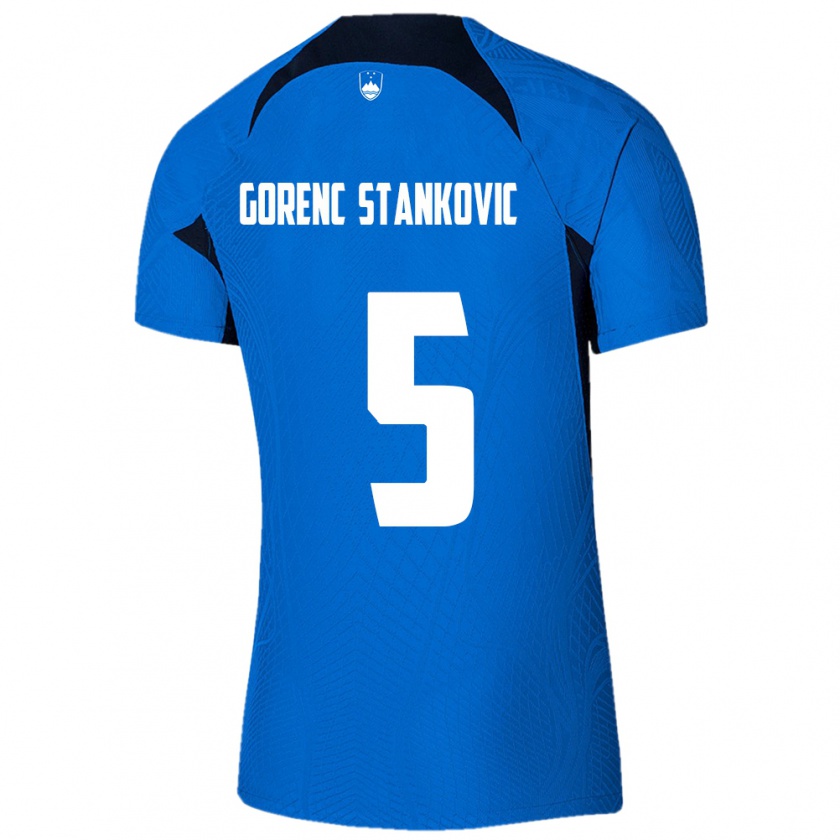 Kandiny Herren Slowenien Jon Gorenc Stankovic #5 Blau Auswärtstrikot Trikot 24-26 T-Shirt