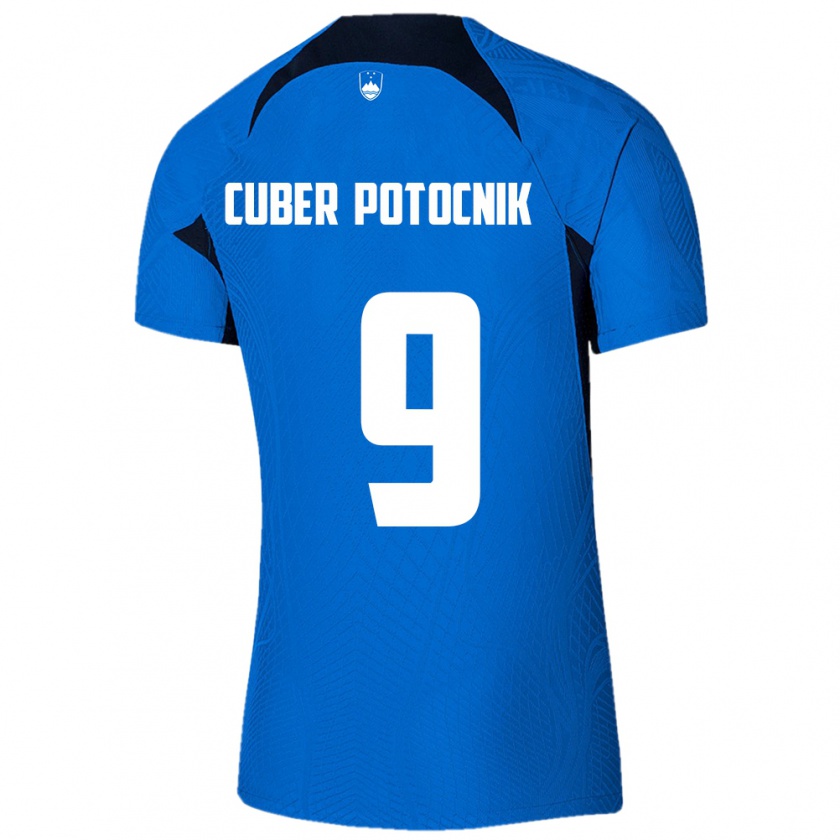 Kandiny Herren Slowenien Jaka Cuber Potocnik #9 Blau Auswärtstrikot Trikot 24-26 T-Shirt