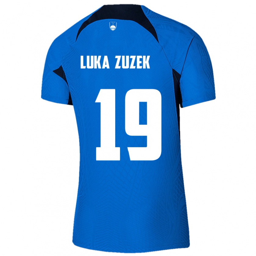 Kandiny Herren Slowenien Zan Luka Zuzek #19 Blau Auswärtstrikot Trikot 24-26 T-Shirt