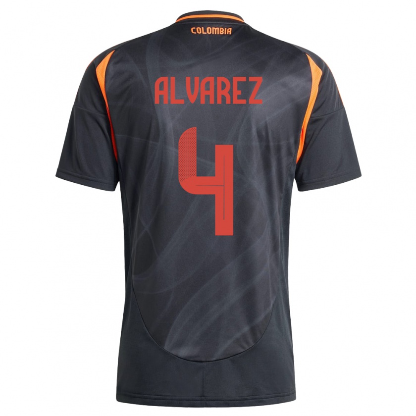 Kandiny Herren Kolumbien Fernando Álvarez #4 Schwarz Auswärtstrikot Trikot 24-26 T-Shirt