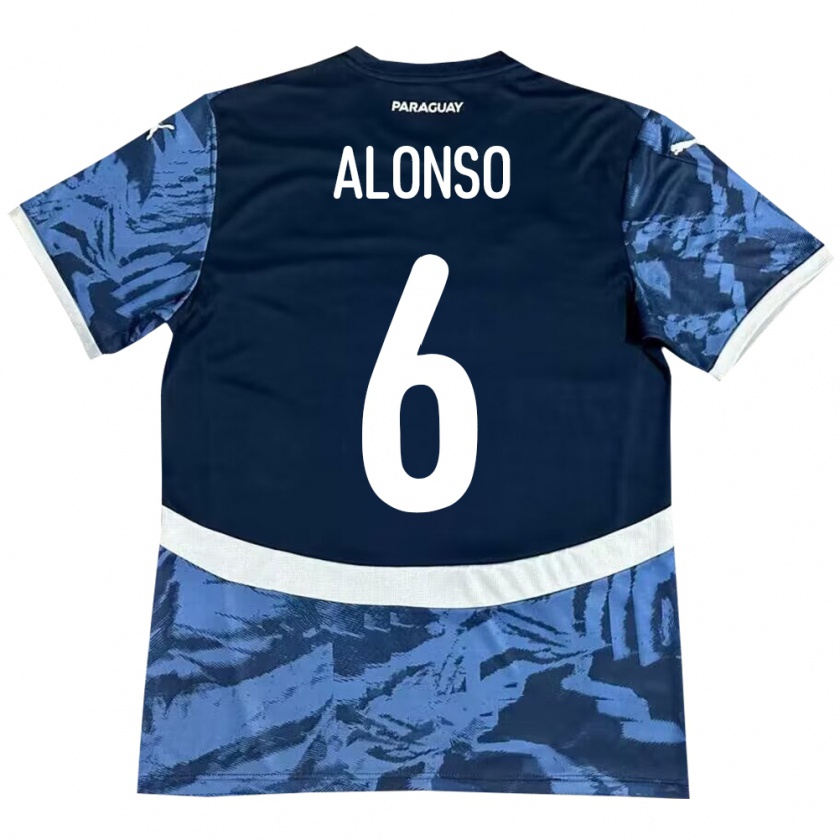 Kandiny Herren Paraguay Júnior Alonso #6 Blau Auswärtstrikot Trikot 24-26 T-Shirt