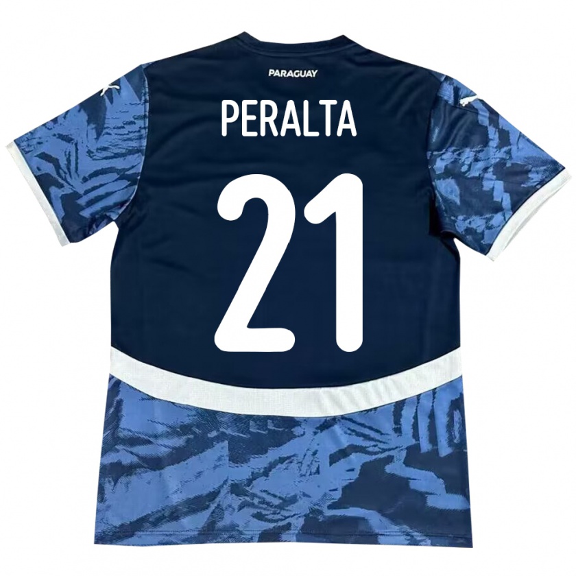 Kandiny Herren Paraguay Fabrizio Peralta #21 Blau Auswärtstrikot Trikot 24-26 T-Shirt