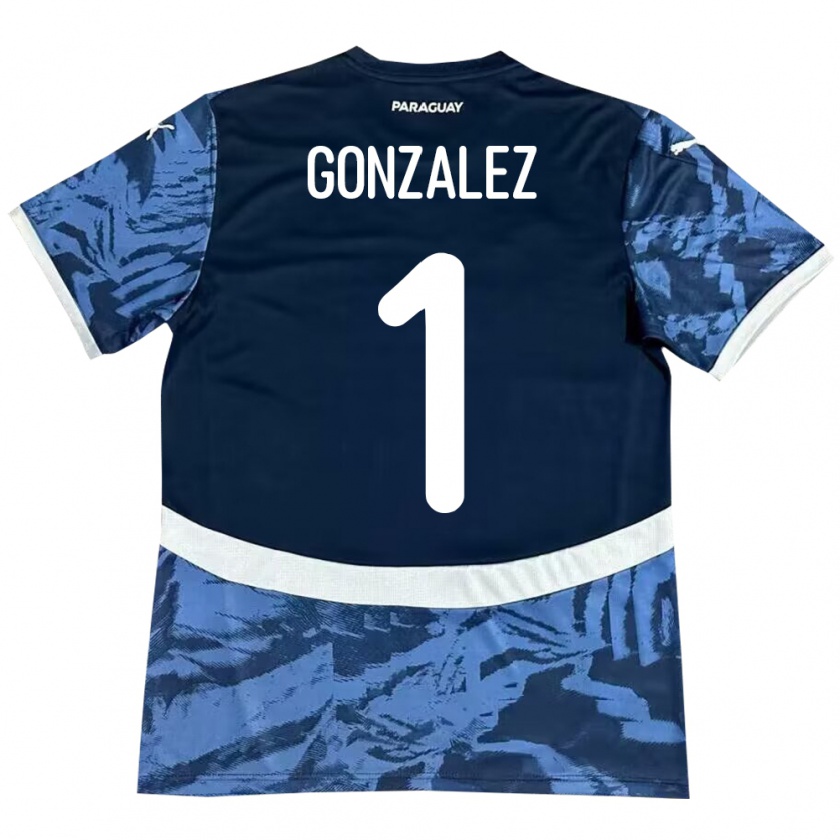 Kandiny Herren Paraguay Ángel González #1 Blau Auswärtstrikot Trikot 24-26 T-Shirt