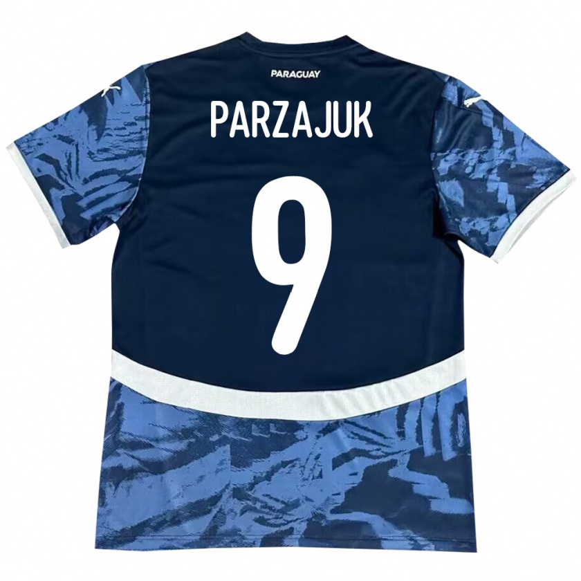 Kandiny Herren Paraguay Kevin Parzajuk #9 Blau Auswärtstrikot Trikot 24-26 T-Shirt