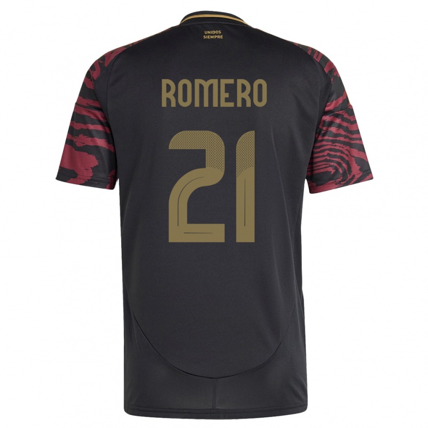 Kandiny Herren Peru Diego Romero #21 Schwarz Auswärtstrikot Trikot 24-26 T-Shirt