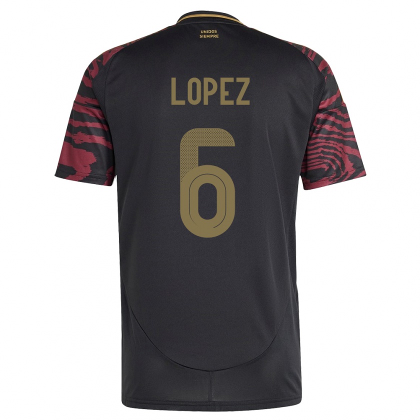 Kandiny Herren Peru Marcos López #6 Schwarz Auswärtstrikot Trikot 24-26 T-Shirt