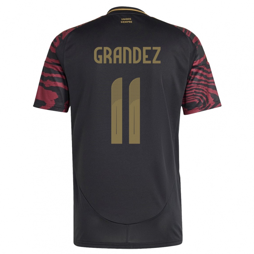 Kandiny Herren Peru Guillermo Grández #11 Schwarz Auswärtstrikot Trikot 24-26 T-Shirt