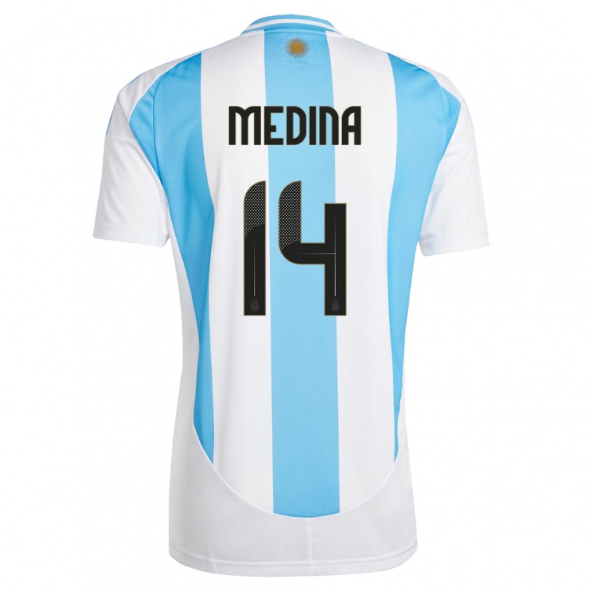 Kandiny Damen Argentinien Facundo Medina #14 Weiß Blau Heimtrikot Trikot 24-26 T-Shirt