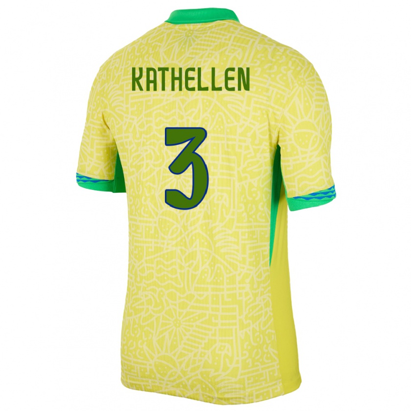 Kandiny Damen Brasilien Kathellen #3 Gelb Heimtrikot Trikot 24-26 T-Shirt