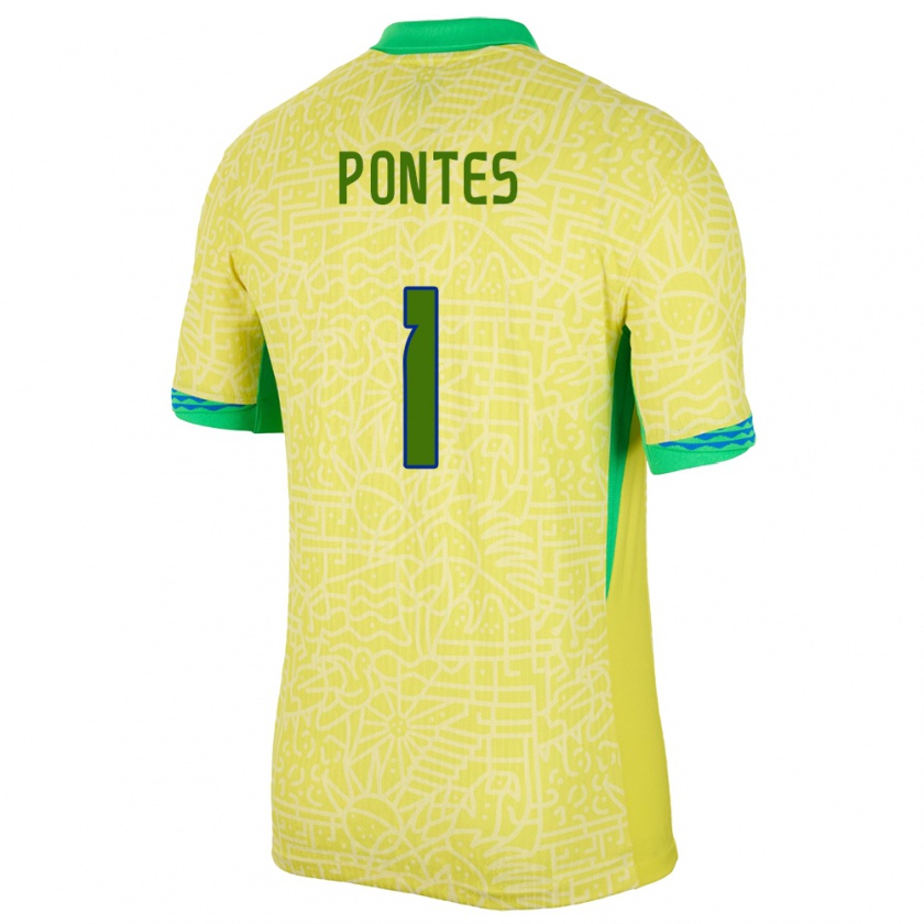 Kandiny Damen Brasilien Mycael Pontes #1 Gelb Heimtrikot Trikot 24-26 T-Shirt