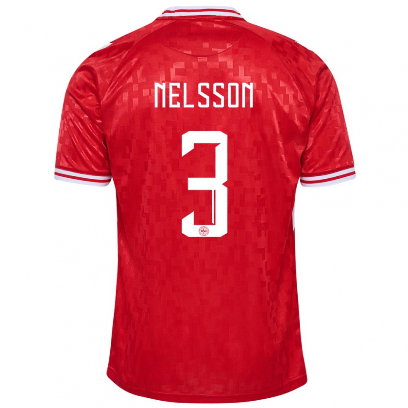 Kandiny Damen Dänemark Victor Nelsson #3 Rot Heimtrikot Trikot 24-26 T-Shirt