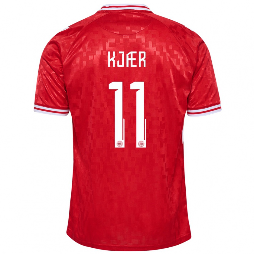 Kandiny Damen Dänemark Jeppe Kjær #11 Rot Heimtrikot Trikot 24-26 T-Shirt