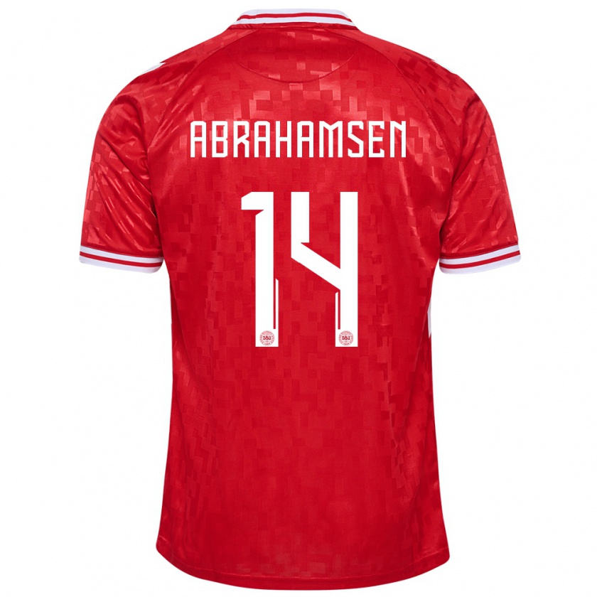 Kandiny Damen Dänemark Mads Abrahamsen #14 Rot Heimtrikot Trikot 24-26 T-Shirt