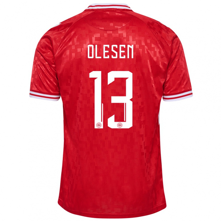 Kandiny Damen Dänemark Karoline Olesen #13 Rot Heimtrikot Trikot 24-26 T-Shirt