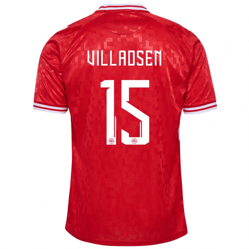 Kandiny Damen Dänemark Oliver Villadsen #15 Rot Heimtrikot Trikot 24-26 T-Shirt