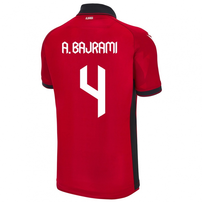 Kandiny Damen Albanien Adrian Bajrami #4 Rot Heimtrikot Trikot 24-26 T-Shirt