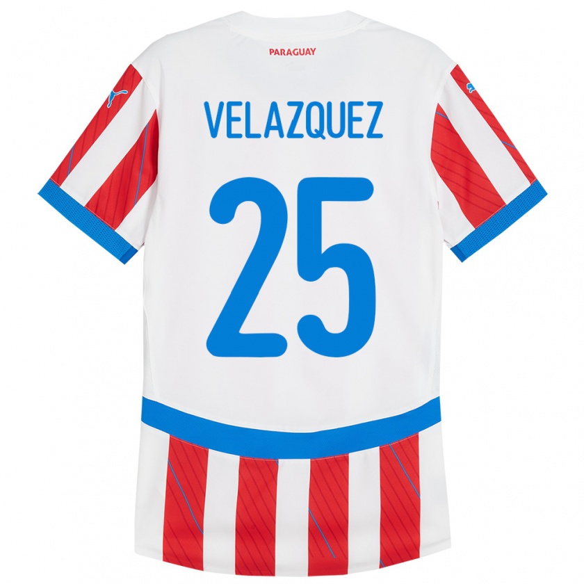 Kandiny Damen Paraguay Gustavo Velázquez #25 Weiß Rot Heimtrikot Trikot 24-26 T-Shirt