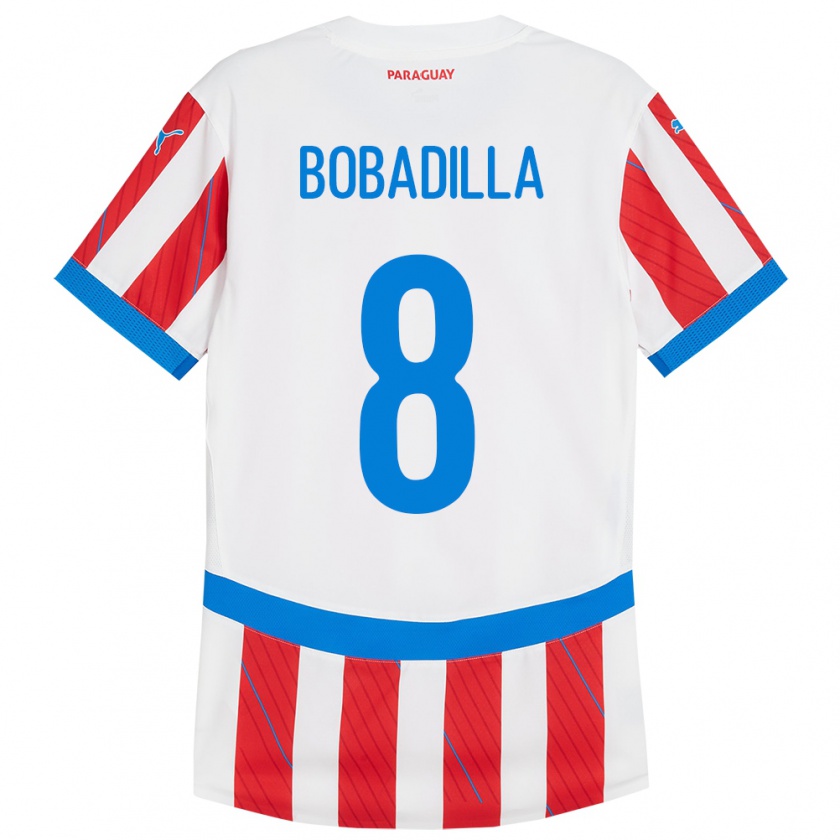 Kandiny Damen Paraguay Damián Bobadilla #8 Weiß Rot Heimtrikot Trikot 24-26 T-Shirt