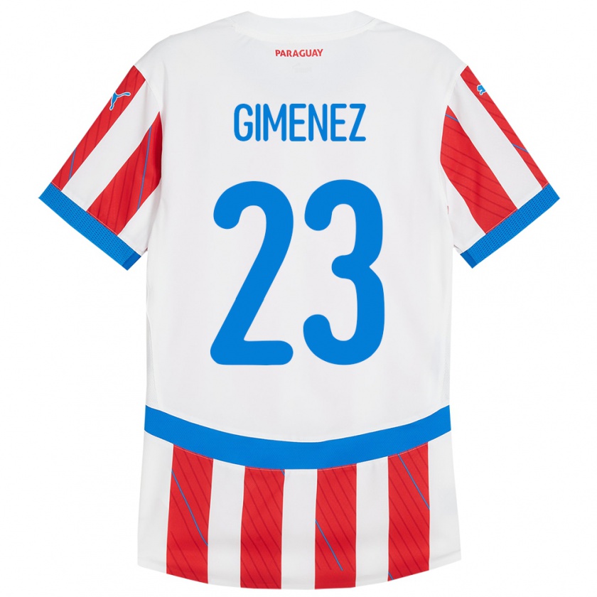 Kandiny Damen Paraguay Miguel Giménez #23 Weiß Rot Heimtrikot Trikot 24-26 T-Shirt