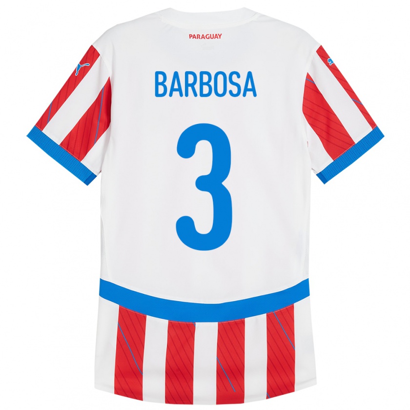 Kandiny Damen Paraguay Camila Barbosa #3 Weiß Rot Heimtrikot Trikot 24-26 T-Shirt