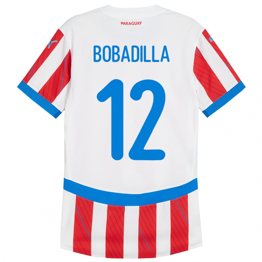 Kandiny Damen Paraguay Alicia Bobadilla #12 Weiß Rot Heimtrikot Trikot 24-26 T-Shirt