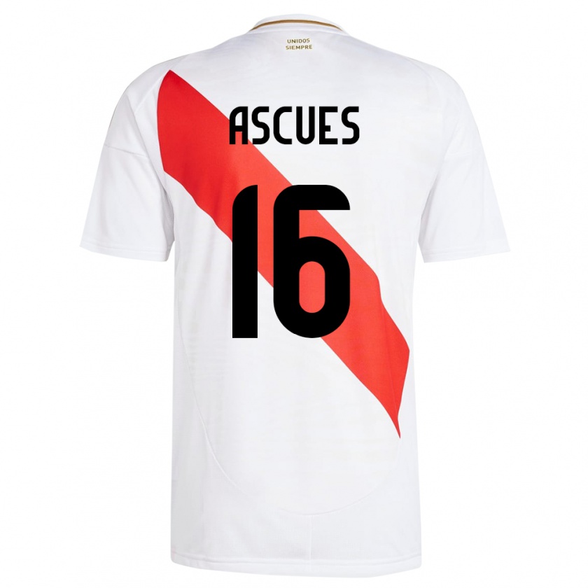 Kandiny Damen Peru Carlos Ascues #16 Weiß Heimtrikot Trikot 24-26 T-Shirt