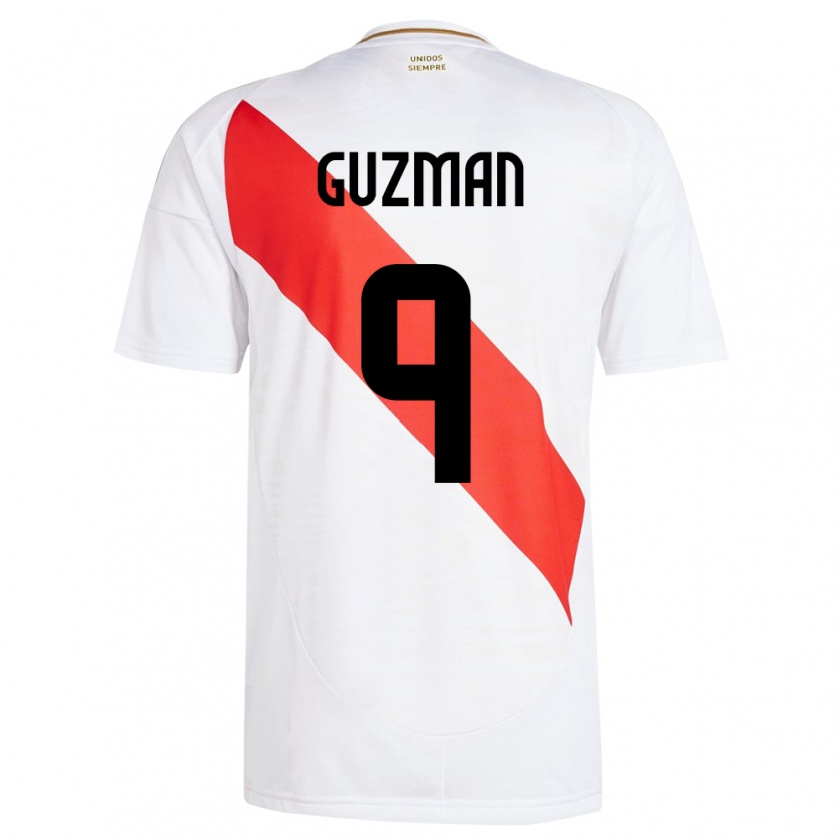 Kandiny Damen Peru Víctor Guzmán #9 Weiß Heimtrikot Trikot 24-26 T-Shirt