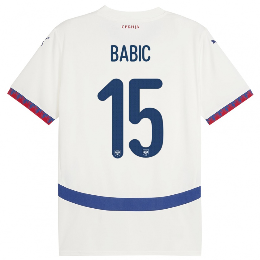 Kandiny Damen Serbien Srdjan Babic #15 Weiß Auswärtstrikot Trikot 24-26 T-Shirt