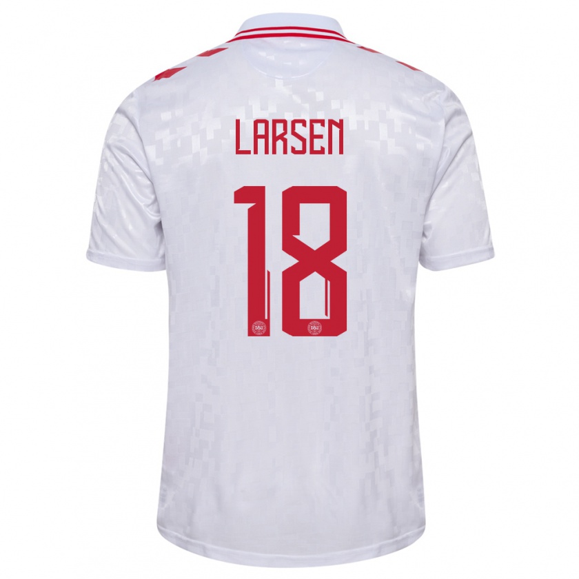 Kandiny Damen Dänemark Lukas Larsen #18 Weiß Auswärtstrikot Trikot 24-26 T-Shirt