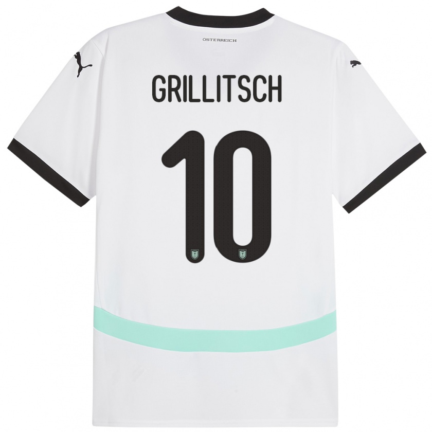 Kandiny Damen Österreich Florian Grillitsch #10 Weiß Auswärtstrikot Trikot 24-26 T-Shirt