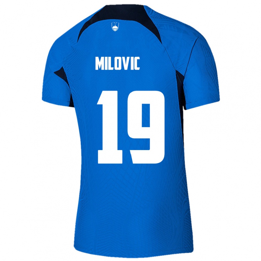 Kandiny Damen Slowenien Ana Milovič #19 Blau Auswärtstrikot Trikot 24-26 T-Shirt