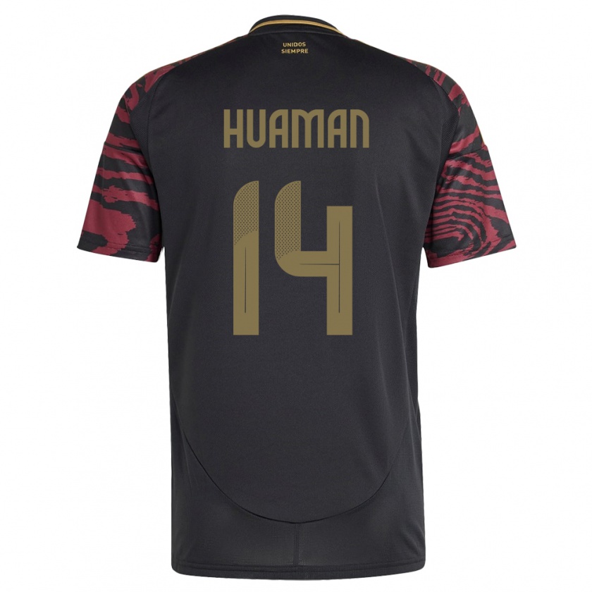 Kandiny Damen Peru Marco Huamán #14 Schwarz Auswärtstrikot Trikot 24-26 T-Shirt