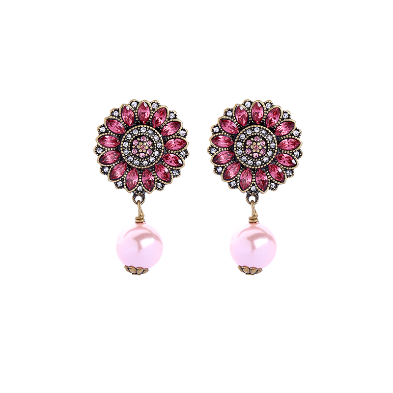 Kandiny - Fresh Crystal Flower Pearl Stud Earrings 00615