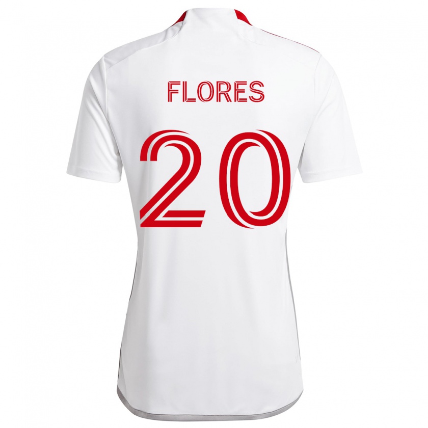 Kandiny Kinder Deybi Flores #20 Weiß Rot Auswärtstrikot Trikot 2024/25 T-Shirt