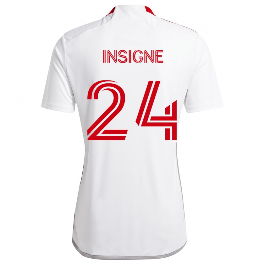 Kandiny Kinder Lorenzo Insigne #24 Weiß Rot Auswärtstrikot Trikot 2024/25 T-Shirt