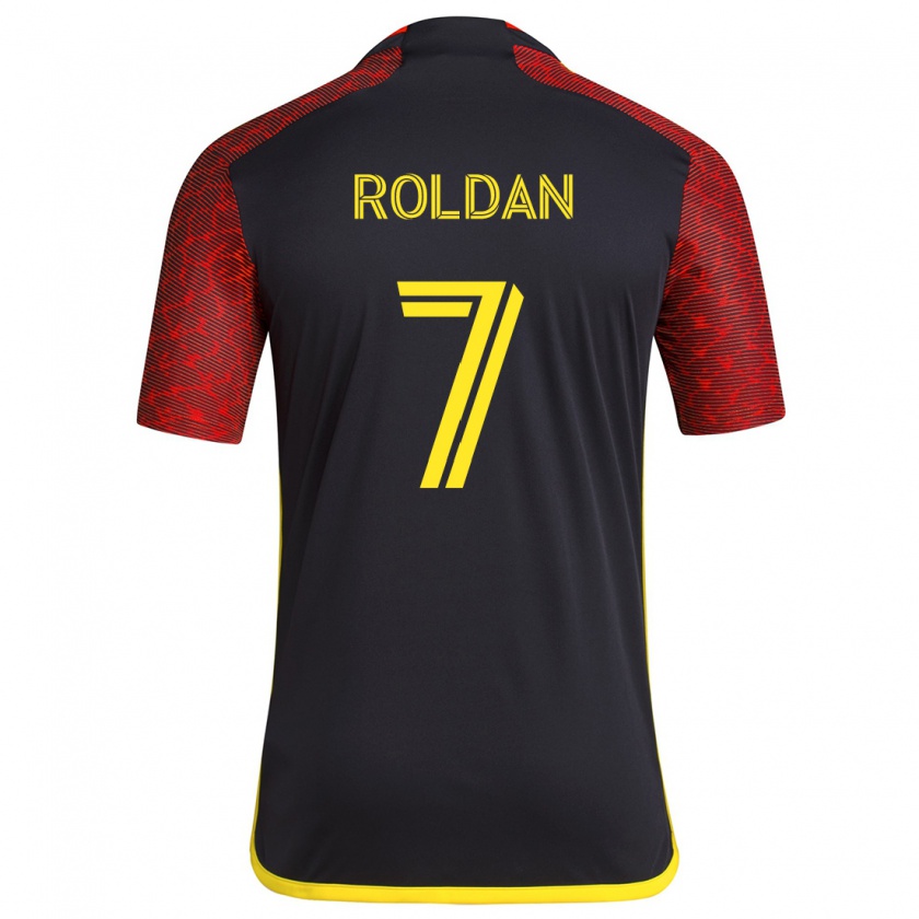 Kandiny Kinder Cristian Roldán #7 Rot Schwarz Auswärtstrikot Trikot 2024/25 T-Shirt