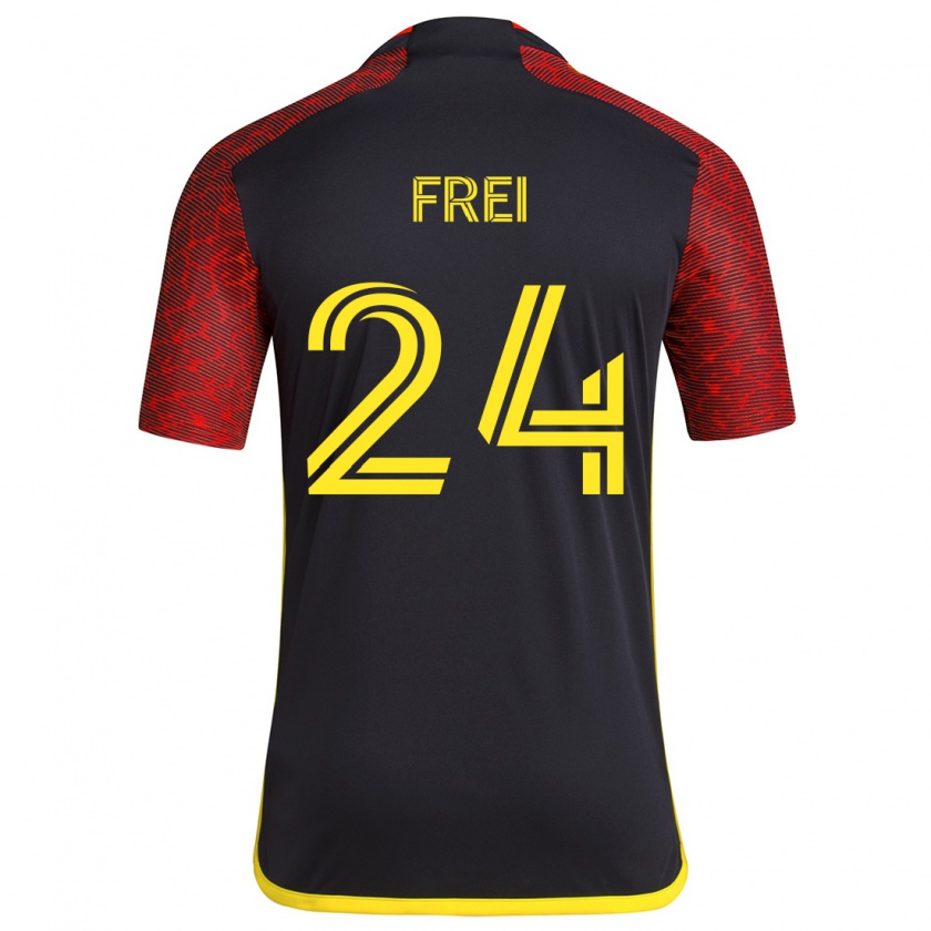 Kandiny Kinder Stefan Frei #24 Rot Schwarz Auswärtstrikot Trikot 2024/25 T-Shirt