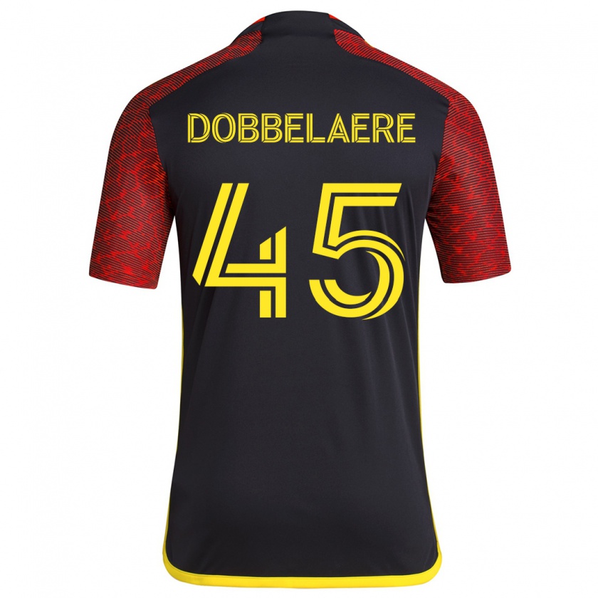 Kandiny Kinder Ethan Dobbelaere #45 Rot Schwarz Auswärtstrikot Trikot 2024/25 T-Shirt