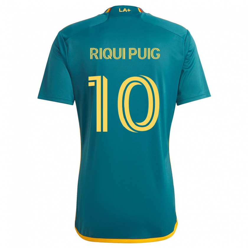 Kandiny Kinder Riqui Puig #10 Grün Gelb Auswärtstrikot Trikot 2024/25 T-Shirt