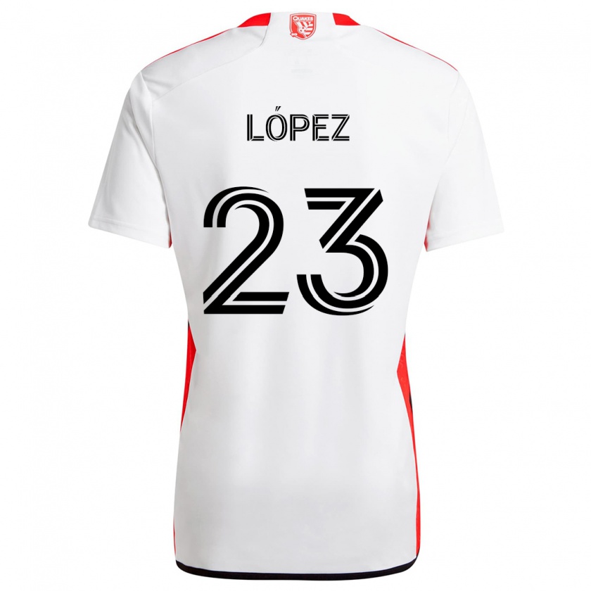 Kandiny Kinder Hernán López #23 Weiß Rot Auswärtstrikot Trikot 2024/25 T-Shirt