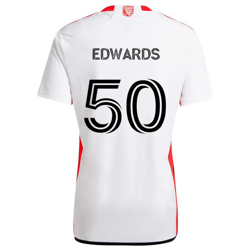 Kandiny Kinder Aaron Edwards #50 Weiß Rot Auswärtstrikot Trikot 2024/25 T-Shirt